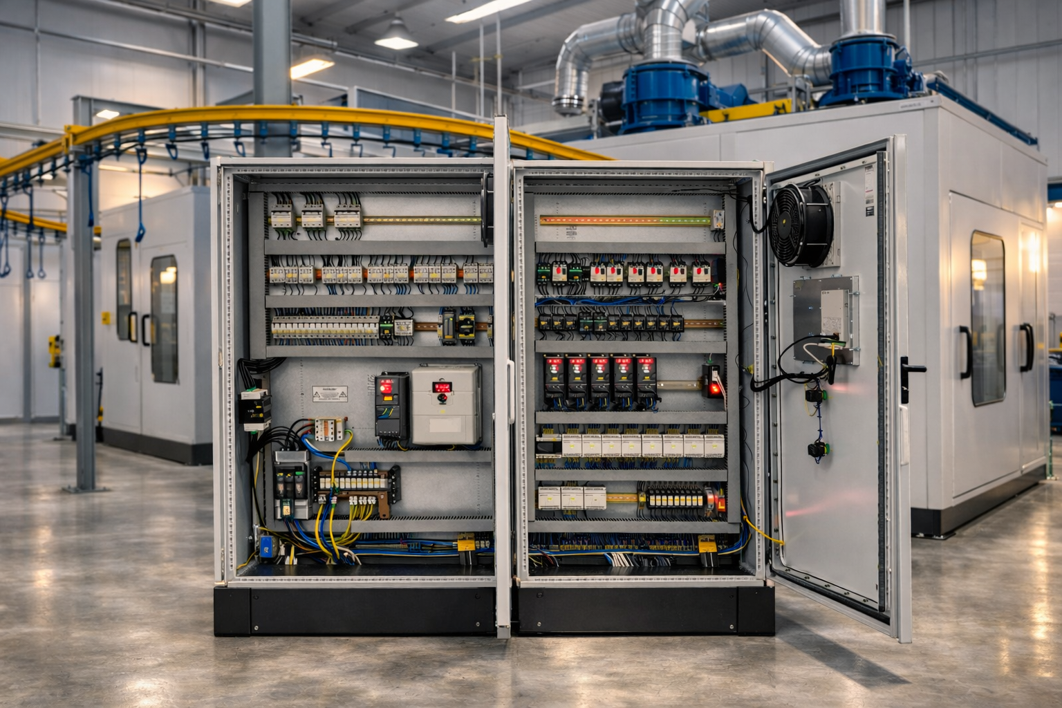 Porszóró festősor vezérlőszekrény – Rievtech PLC, Sowakam frekvenciaváltók